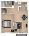 Sunset Station 1x1 3D Furnished Floor Plan 1 Bedroom, 1 Bathroom Furnished Floor Plan